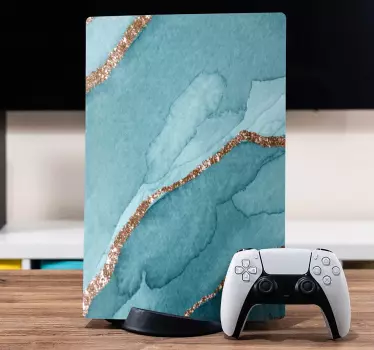Cyan och guldmarmor look playstation 5 dekal - Tenstickers
