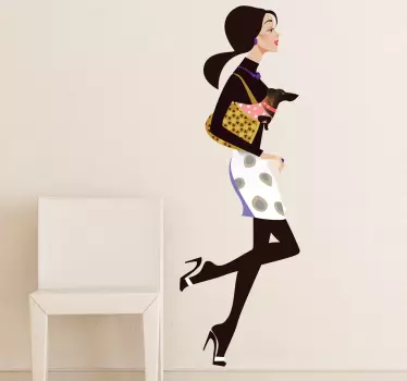 Dam och liten hund shopping dekal - Tenstickers
