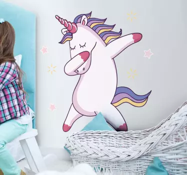 Dans rolig enhörning illustration väggkonst - Tenstickers