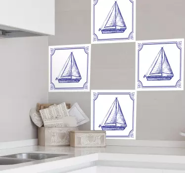 Delfts blå segelbåt kakel överföring dekal - Tenstickers