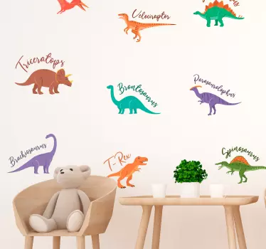Dinosaurier med namn hem vägg klistermärke - Tenstickers