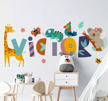 Djur och barnnamn illustration väggdekor - Tenstickers