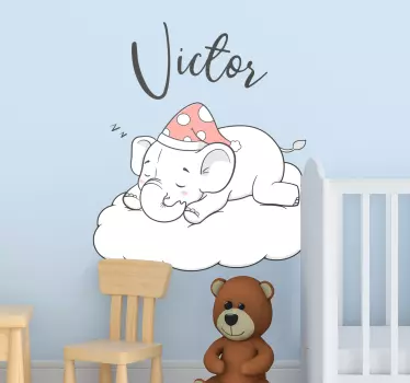 Elefant i molnen med namnet djur väggdekal - Tenstickers