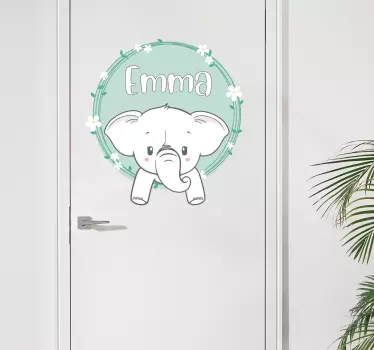 Elefant med namnet glasdörr klistermärke - Tenstickers