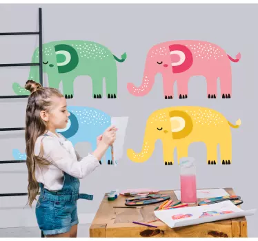 Elefanter i olika färger barn sovrum vägg klistermärke - Tenstickers