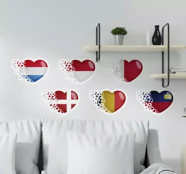 Europeiska flaggor hjärtan flagga dekal - Tenstickers