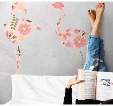 Fågelklistermärke med flamingo blommönster - Tenstickers