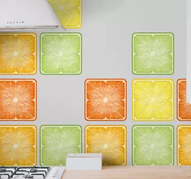 Färgglada citrus kakel överföring vinyl dekal - Tenstickers