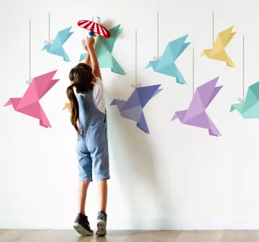 Färgglada origami fåglar djur klistermärke - Tenstickers