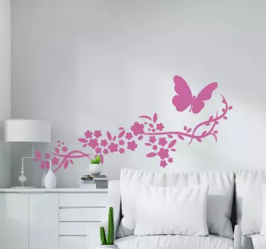 Fjäril och blomma väggdekal - Tenstickers