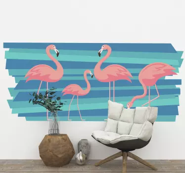 Flamingo familj scen fågelklistermärke - Tenstickers