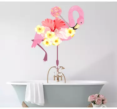 Flamingo med en lollypop fågelklistermärke - Tenstickers