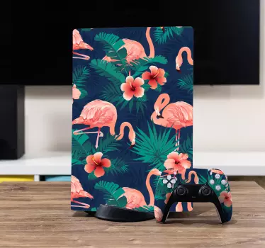 Flamingo tropiskt mönster PS5 klistermärke - Tenstickers