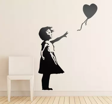 Flicka med ballong banky silhuett dekal - Tenstickers