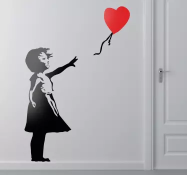 Flicka med röd hjärta ballong silhuett dekal - Tenstickers