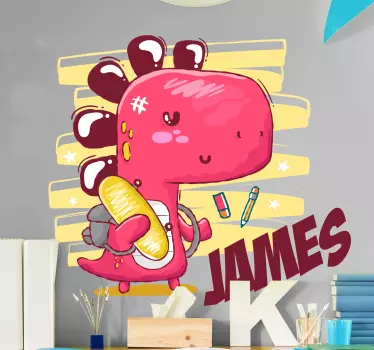 Gå till skolan dino med namnet drake väggdekal - Tenstickers