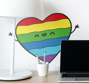 Gay pride flagga hjärta med händer älskar vägg klistermärke - Tenstickers