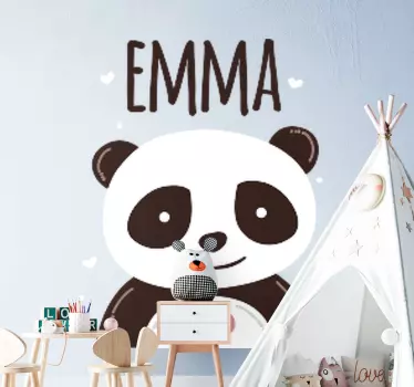 Glad panda med namn baby vägg klistermärke - Tenstickers
