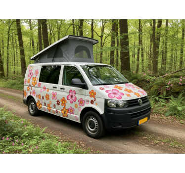 Glada blommor färgglada husvagn klistermärke - Tenstickers