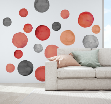 Grå cirklar och pantone korall textur vägg klistermärke - Tenstickers