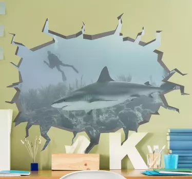 Haj trompe l'oeil fisk dekal - Tenstickers