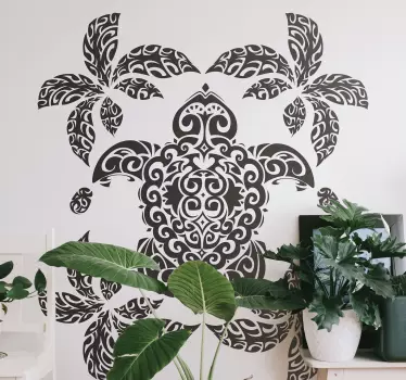 Hawaian sköldpadda och palm mönster djur vägg klistermärke - Tenstickers
