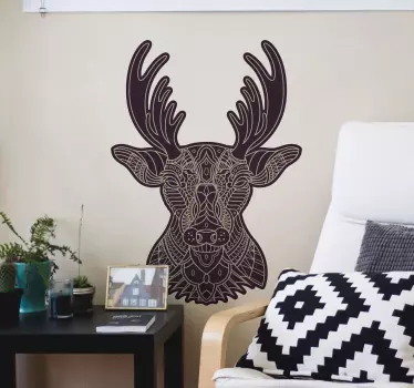 Hjorthuvud handdwna mandala djur väggdekor - Tenstickers