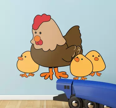 Höna och tre kycklingar klistermärke - Tenstickers