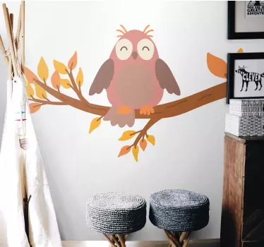 Höstträd med uggla illustration väggkonst - Tenstickers