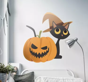 Jack o lykta och kattvägg klistermärke - Tenstickers