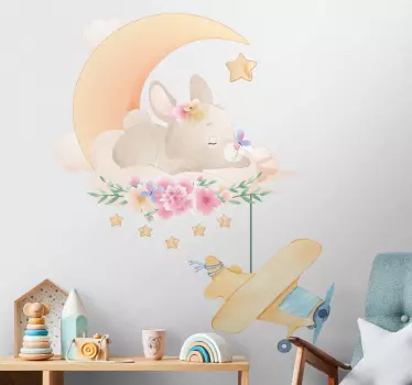 Kanin sover på månen med plan väggdekor - Tenstickers