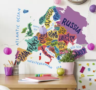 Karta över europa för barn världskarta vägg klistermärke - Tenstickers