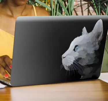 Katt ansikte med blå ögon laptop klistermärke - Tenstickers