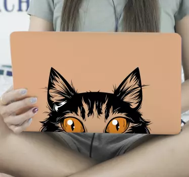 Katt ansikte med orange ögon laptop klistermärke - Tenstickers