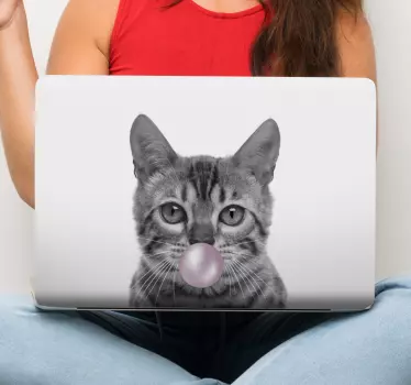 Katt med tuggummi bärbara klistermärken - Tenstickers