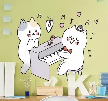 Katt som spelar pianomusik väggdekaler - Tenstickers