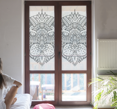 Kattillustration mandala fönster dekal - Tenstickers