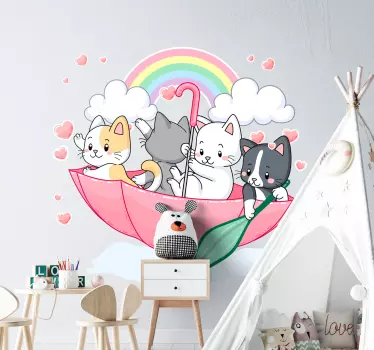 Kattungar och paraplyillustrationen väggkonst - Tenstickers