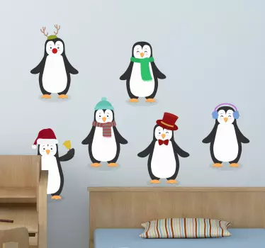 Klädda pingviner vägg klistermärke - Tenstickers