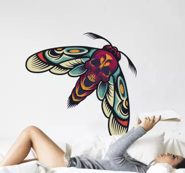 Klistermärke färgglad skalle moth - Tenstickers