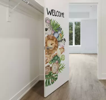 Klistermärke för djungeldjur som kikar i glasdörr - Tenstickers