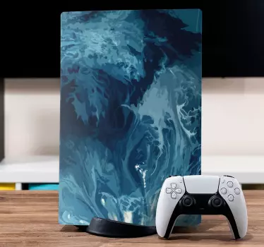 Klistermärke med blå toner akvarellvågor playstation 5 - Tenstickers