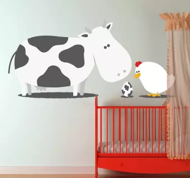 Ko och kyckling barn klistermärke - Tenstickers