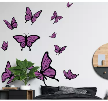 Lila flygande fjärilar vinyl väggdekal - Tenstickers