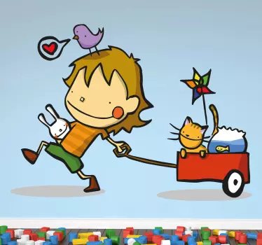 Liten pojke med vagn klistermärke - Tenstickers