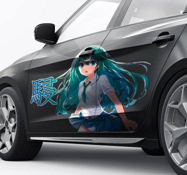 Manga flicka grönt hår bil klistermärke - Tenstickers