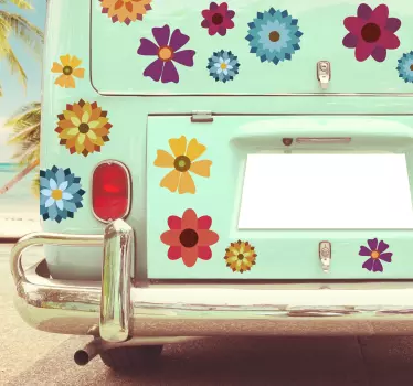 Mångfärgade blommor fordon klistermärke - Tenstickers