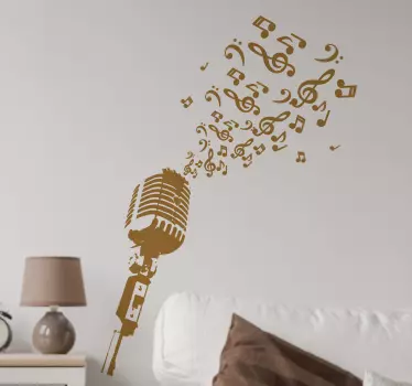 Mikrofon och musikaliska anteckningar vintage väggdekoration - Tenstickers