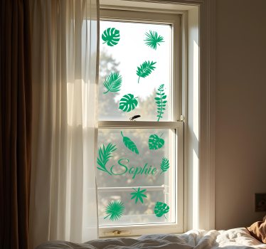 Monstera lämnar med namn fönster klistermärke - Tenstickers