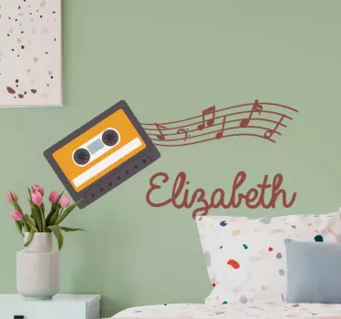 Musiknoter med namn anpassat dekal - Tenstickers